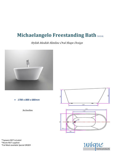 Unique 6521b 1700 Michaelangelo 1700mm Freestanding Bath