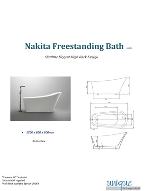 Unique 6519-1700 Nakita 1700mm Freestanding Bath