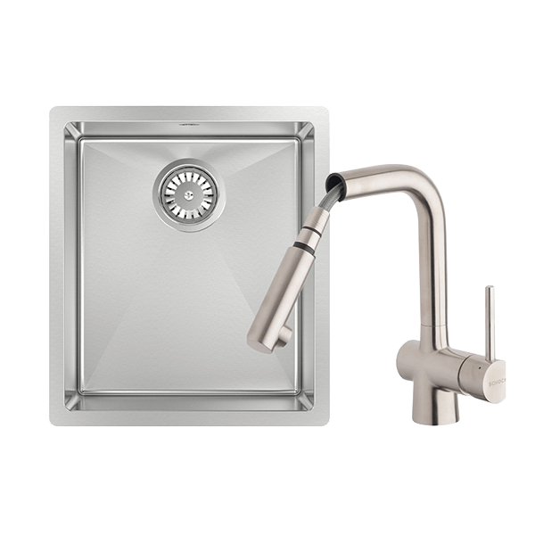 Abey FRA340T2 Alfresco 340mm Single Bowl Sink with Drain Tray & Laios Pull Out Kitchen Mixer