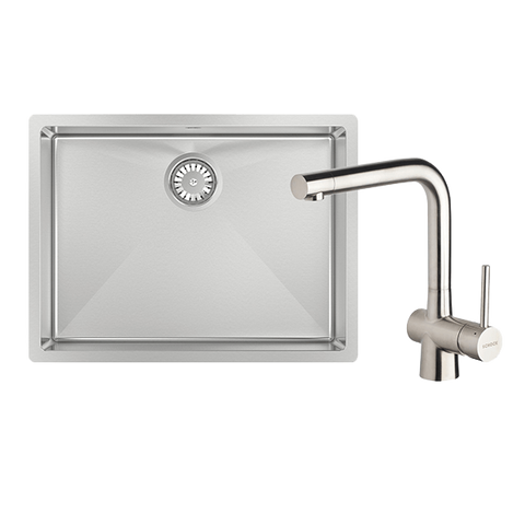 Abey FRA540T Alfresco 540mm Large Bowl Sink with Drain Tray & Laios Kitchen Mixer
