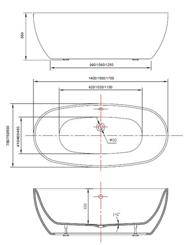 Unique 6849b1700 Xavier 1700mm Freestanding Bath