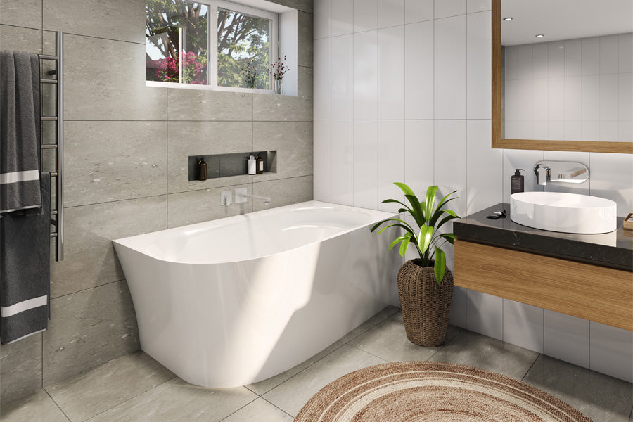 Decina NA1500LW Natalia 1500mm Back to Wall Left Corner White Freestanding Bath