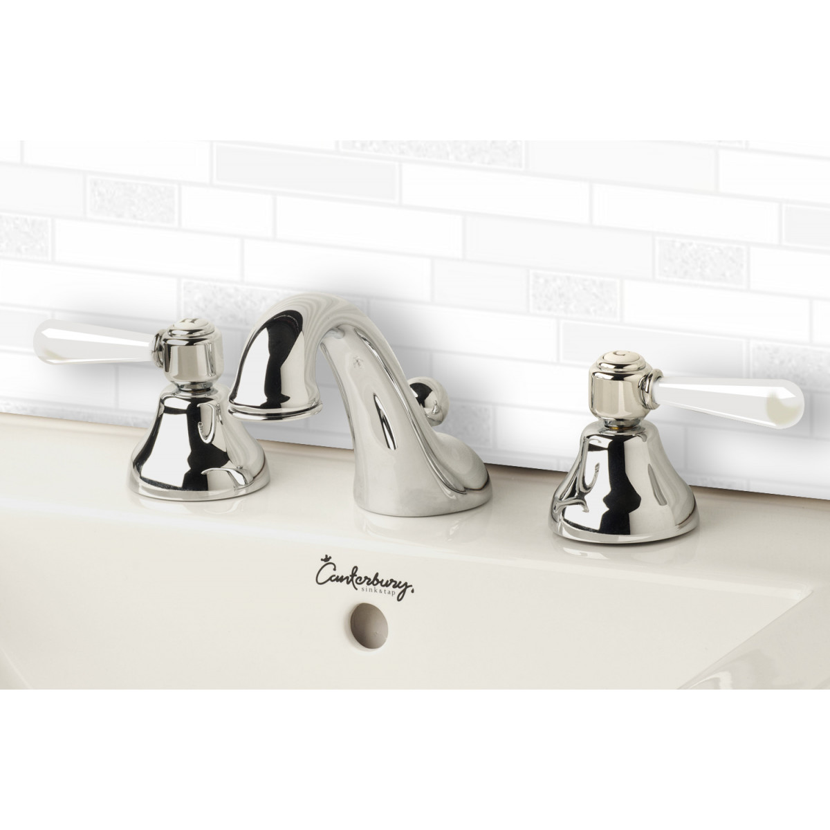 Nicolazzi 2608W Brenta 3 Taphole Basin Set with Swan Neck Spout & White Lever Handles