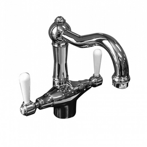 Nicolazzi 2632W Brenta 1 Taphole Basin Twinner With Traditional Spout Swivel & White Lever Handles