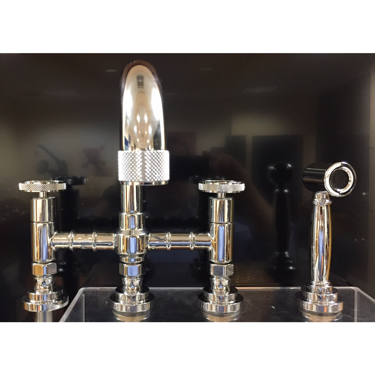 Nicolazzi Z3358WS Two Taphole Bridge Kitchen Sink Mixer Swivel Spout & Separate Hand Spray