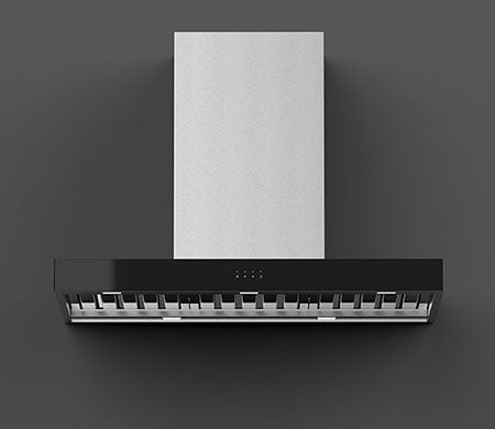 Whispair X5R09S6.OU/T Rome 90cm Black Fascia Wall Hung Canopy Top Ducted KleenAir Ultra 1680m3/hr